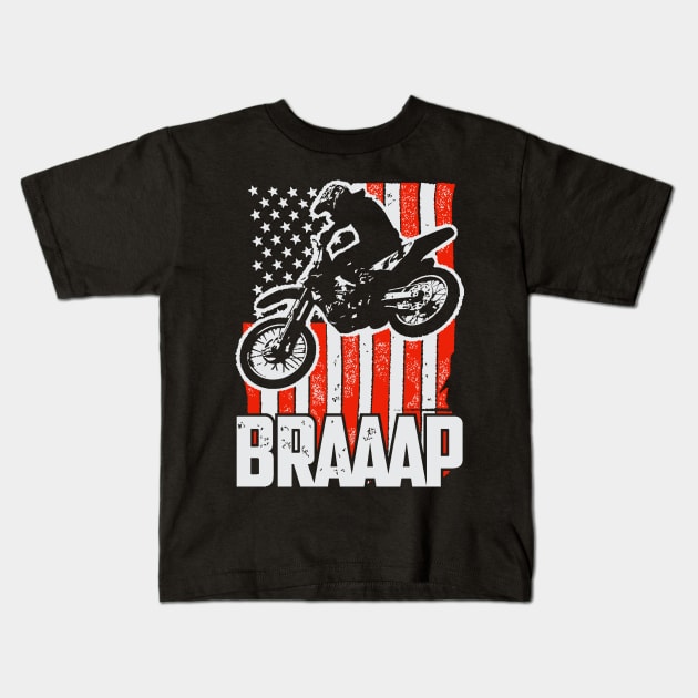 Dirt bike Motocross t-shirt Braaap American flag Kids T-Shirt by TBA Design